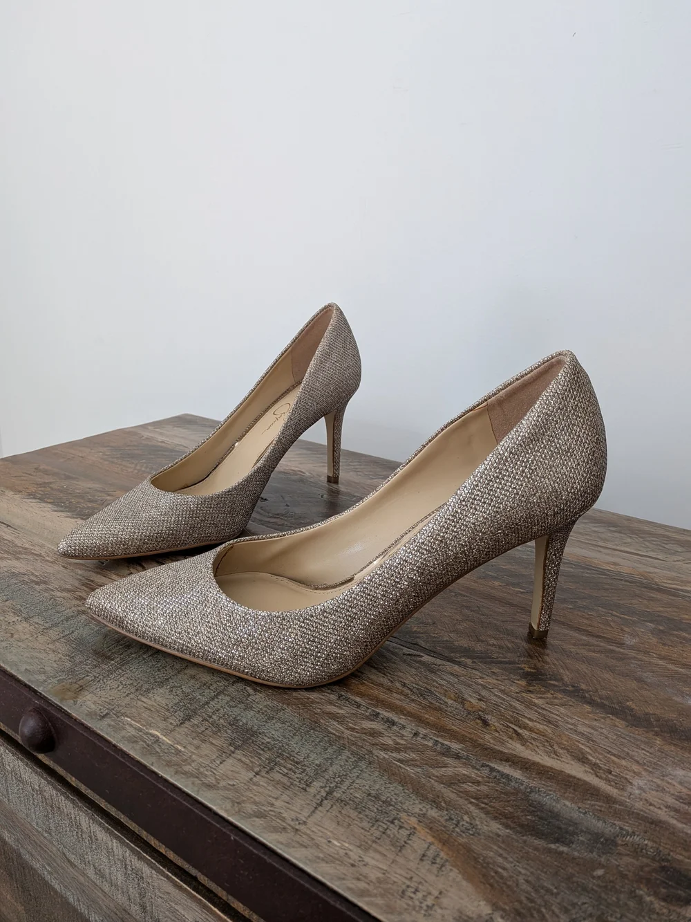 Jessica Simpson Glitter Pointed-Toe Pumps - Champagne
